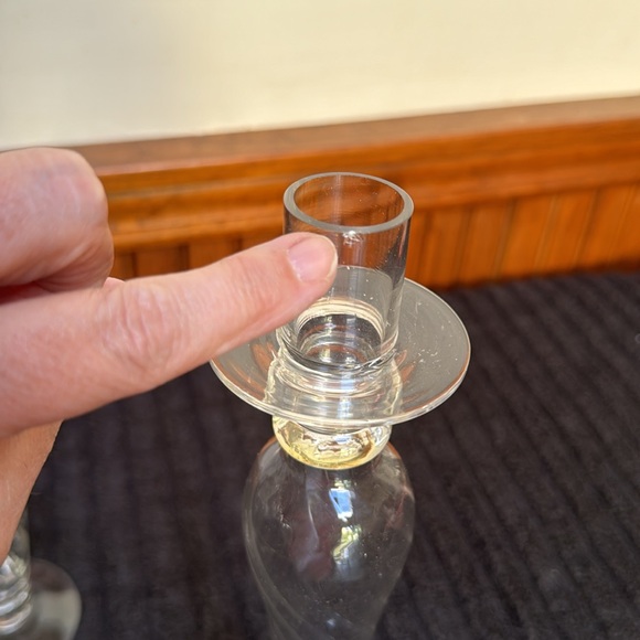 3 Clear Hand Blown Glass Taper Candleholders,Swirled Glass, Different heights. - Picture 3 of 5